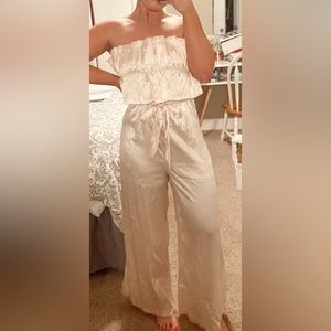 Mittoshop Ruffle Top Wide Leg Satin Jumpsuit